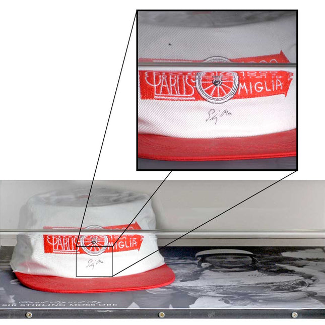 Stirling Moss Hand Signed Ferrari Formula 1 Baseball Cap Display