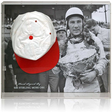 Stirling Moss Hand Signed Ferrari Formula 1 Baseball Cap Display