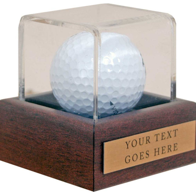 Golf Ball Display Case 7x7x7cm with Custom Plaque with words of your choice**