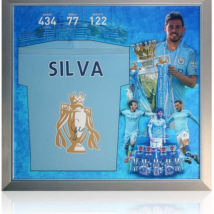 David Silva Manchester City Legend Hand Signed Shirt Presentation
