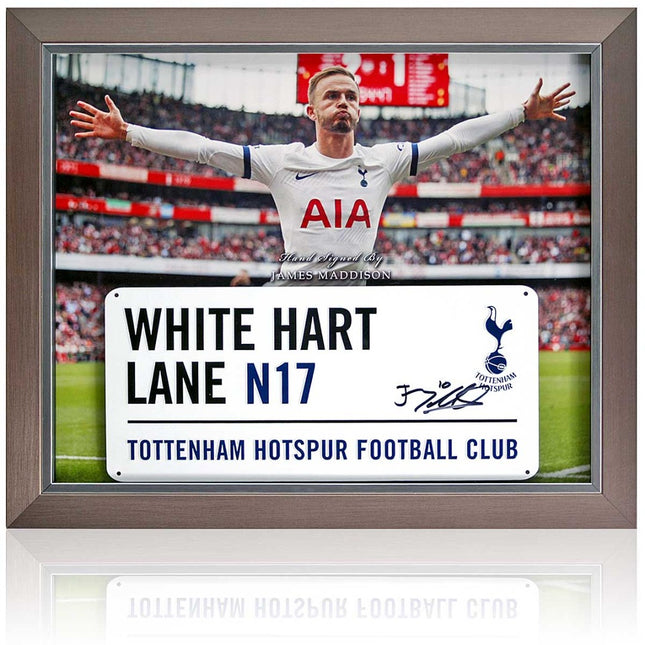James Maddison Tottenham Hotspur Hand Signed Street Sign Presentation 23x19" Framed