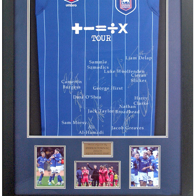 Ipswich Town FC 2024/25 Squad Hand Signed by 13 Football Shirt Display