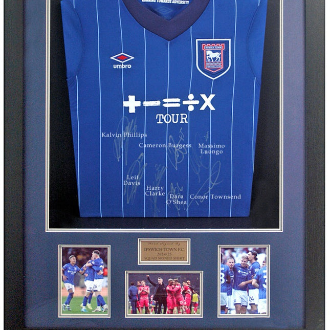 Ipswich Town FC 2024/25 Squad Hand Signed by 7 Football Shirt Display
