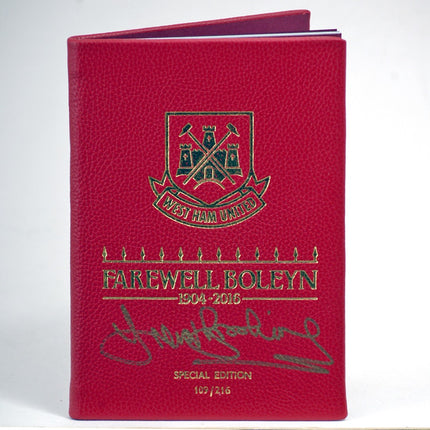 Trevor Brooking Hand Signed Leather Bound Numbered West Ham Farewell to Boleyn Programme