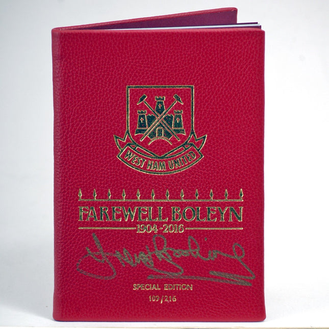 Trevor Brooking Hand Signed Leather Bound Numbered West Ham Farewell to Boleyn Programme