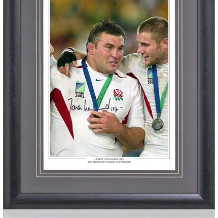Jason Leonard Signed England 2003 Rugby World Cup Winner Photograph 23x19" Framed