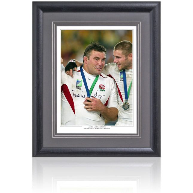 Jason Leonard Signed England 2003 Rugby World Cup Winner Photograph 23x19" Framed