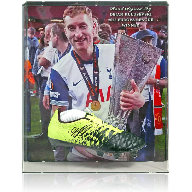 Dejan Kulusevski Tottenham Hotspur Europa League Winner Football Hand Signed Boot Display