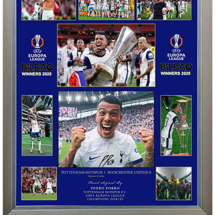 Pedro Porro Tottenham Hotspur Hand Signed Europa League Winner Montage 23x19" Framed