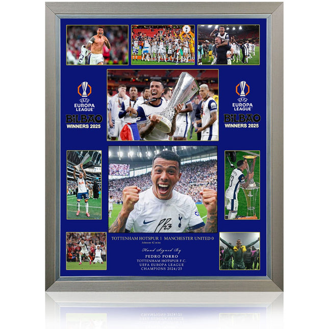 Pedro Porro Tottenham Hotspur Hand Signed Europa League Winner Montage 23x19" Framed