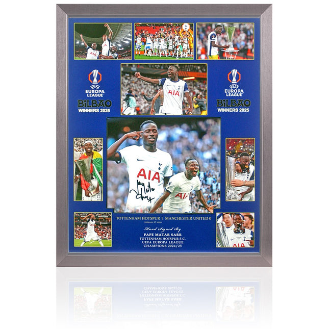 Pape Matar Sarr Tottenham Hotspur Hand Signed Europa League Winner Presentation 23x19" Framed