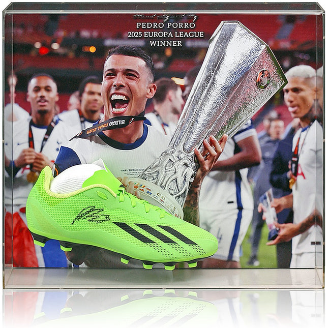 Pedro Porro Tottenham Hotspur Europa League Winner Hand Signed Football Boot Display