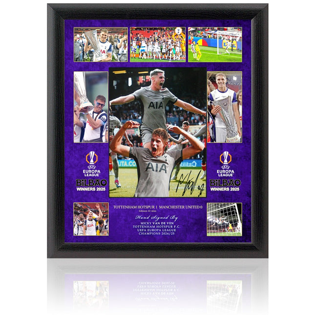 Micky van de Ven Tottenham Hotspur Hand Signed Europa League Winner Large Presentation