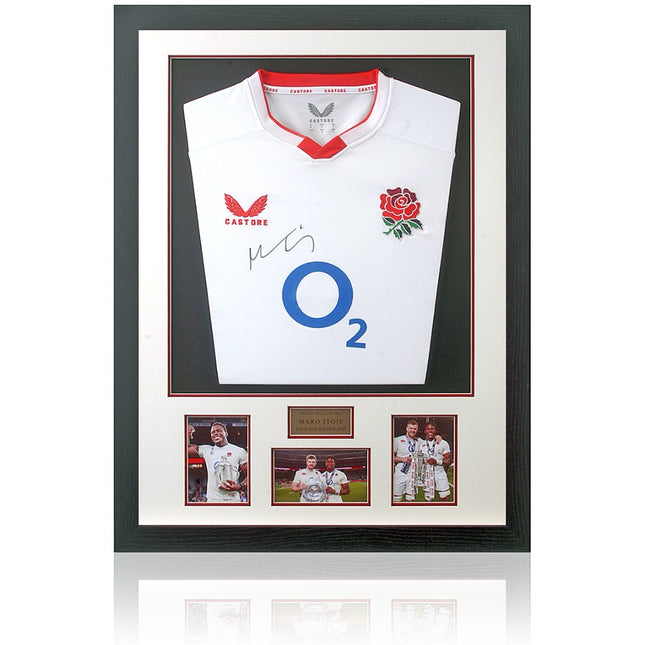 Maro Itoje Hand Signed England Rugby Shirt Framed Display