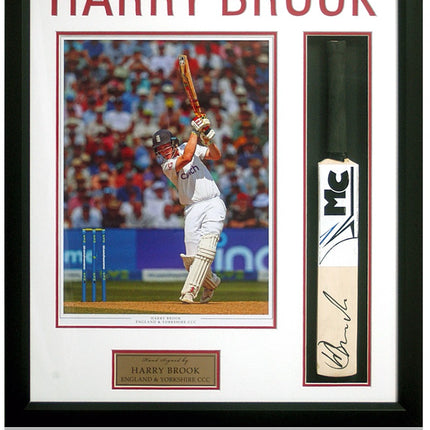 Harry Brook Signed Mini Bat Display Framed Cricket Memorabilia