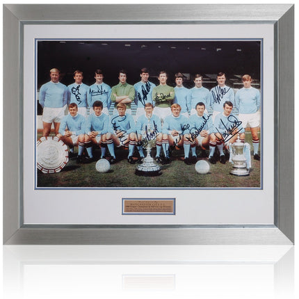 Manchester City 1968/69 Treble Legends Hand Signed Team Photograph 23x19" Framed