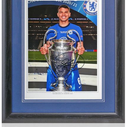 Thiago Silva Chelsea Signed Champions of Europe Photograph 23x19in Framed