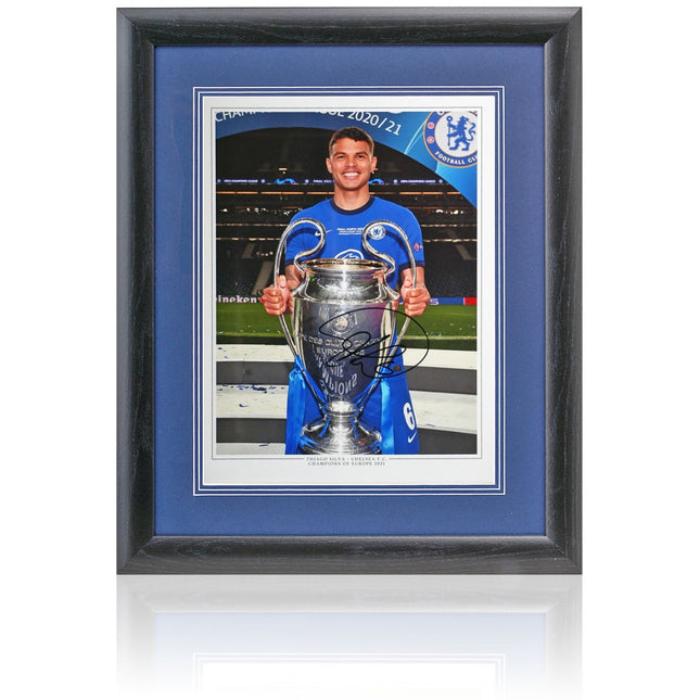 Thiago Silva Chelsea Signed Champions of Europe Photograph 23x19in Framed