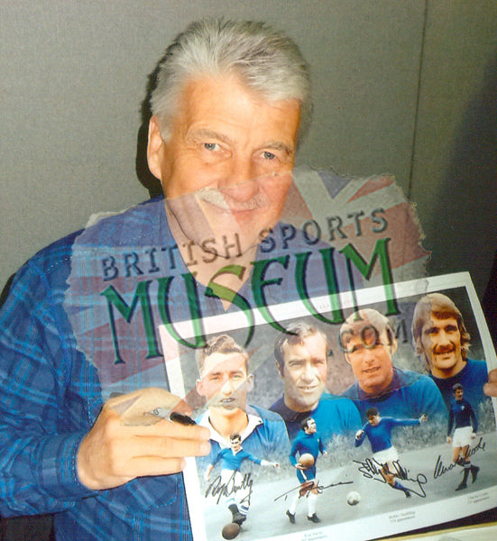Chelsea Legends Montage Signed by Bentley, Harris, Tambling and Cooke 23x19in Framed