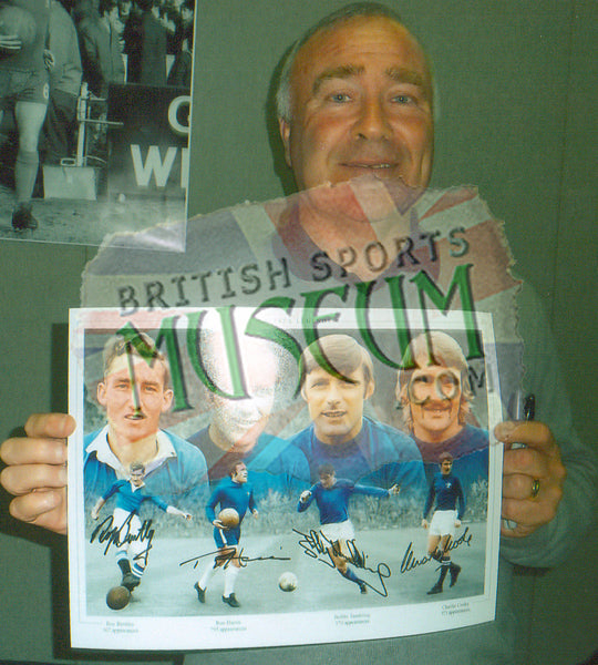 Chelsea Legends Montage Signed by Bentley, Harris, Tambling and Cooke 23x19in Framed