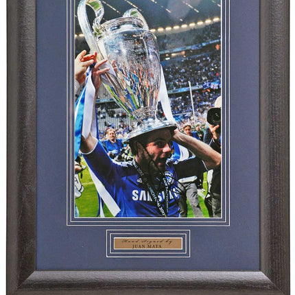 Juan Mata Chelsea Signed 2012 European Cup Winner Photograph 15x19in Framed