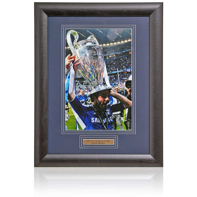 Juan Mata Chelsea Signed 2012 European Cup Winner Photograph 15x19in Framed