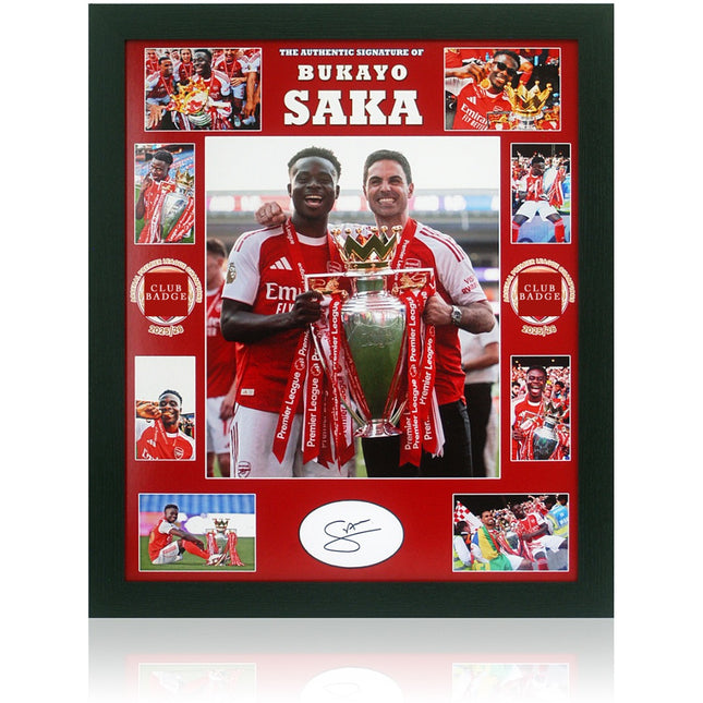Bukayo Saka Signed Arsenal Premier League Winner 2026 Montage 27x23in Framed
