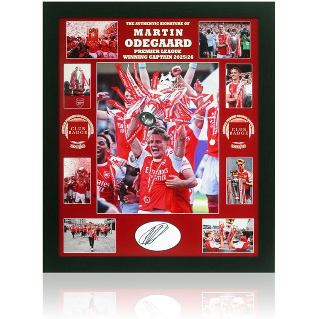 Martin Odegaard Signed Arsenal Premier League Winner 2026 Montage 27x23in Framed