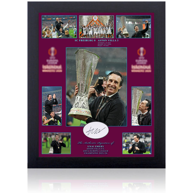 Unai Emery Signed Aston Villa Europa League Winner Presentation 23x19in Framed
