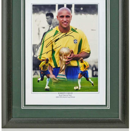 Roberto Carlos Brazil Legend Signed World Cup 2002 Winner Montage 23x19in Framed