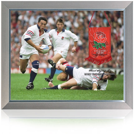 Rory Underwood MBE Hand Signed England Rose Rugby Crest Pennant Presentation