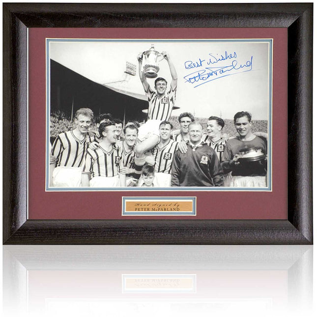 Peter McParland Aston Villa Legend Signed 1957 FA Cup Photograph 15x19in Framed + COA