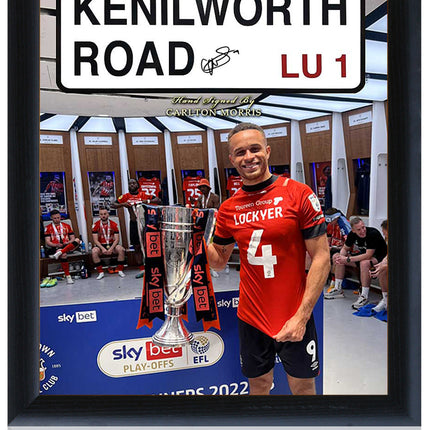 Carlton Morris Luton Town Signed Kenilworth Road Sign Display 23x19in Framed