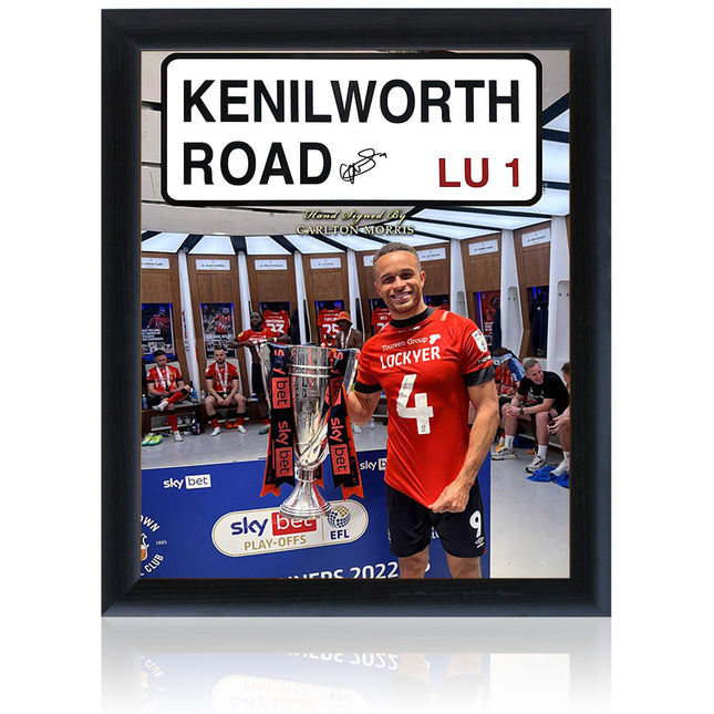 Carlton Morris Luton Town Signed Kenilworth Road Sign Display 23x19in Framed