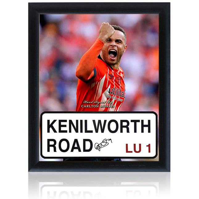 Carlton Morris Luton Town Signed Kenilworth Road Street Sign Display 23x19in Framed