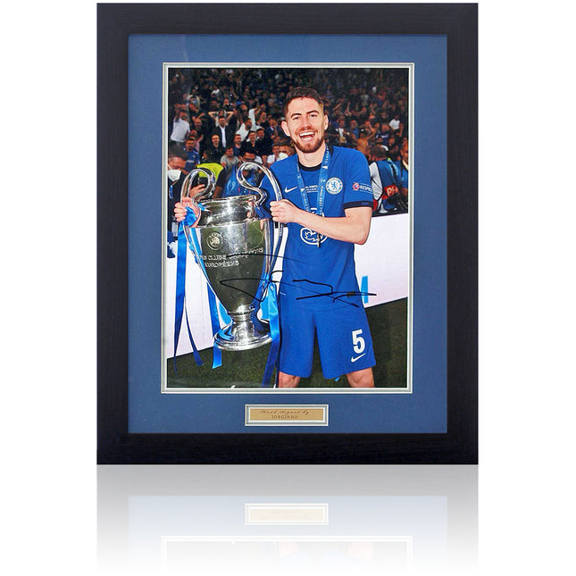 Jorginho Chelsea Hand Signed Champions of Europe Photograph 23x19in Framed