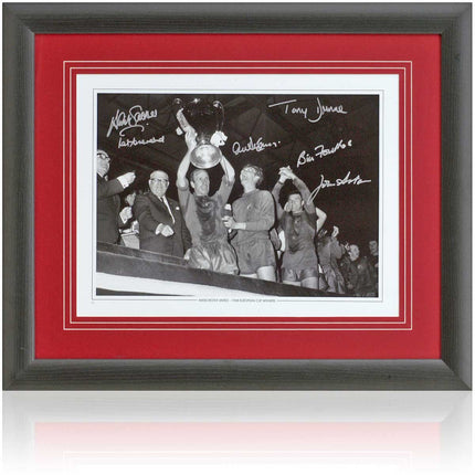 Manchester United 1968 European Cup Final Hand Signed by 6 Photograph 23x19" Framed