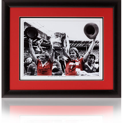 Jimmy and Brian Greenhoff Manchester United Legends Hand Signed Photograph 23x19" Framed
