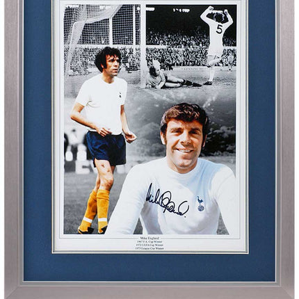 Mike England Tottenham Hotspur Legend Hand Signed Montage 23x19" Framed
