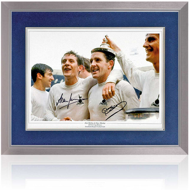 Mackay and Mullery Hand Signed Tottenham 1967 FA Cup Photograph 23x19" Framed