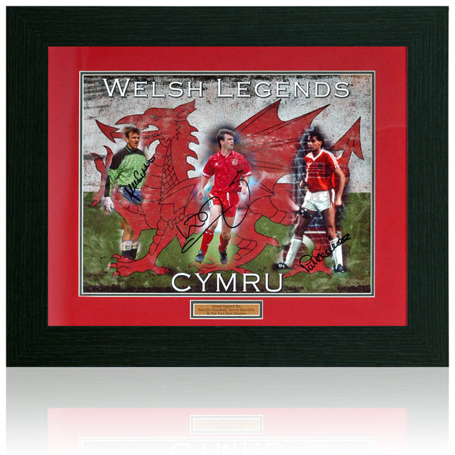 Southall | Ratcliffe | Van Den Hauwe Signed Wales Legends Montage 17x14in Framed