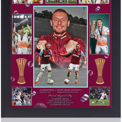 Vladimir Coufal Signed West Ham UEFA Europa Conference League Montage 23x19" Framed