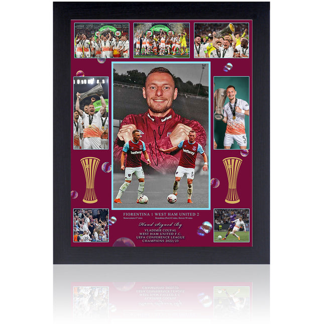 Vladimir Coufal Signed West Ham UEFA Europa Conference League Montage 23x19" Framed