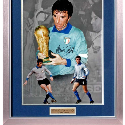 Dino Zoff Hand Signed Italy 1982 World Cup Winning Legend Montage 23x19" Framed