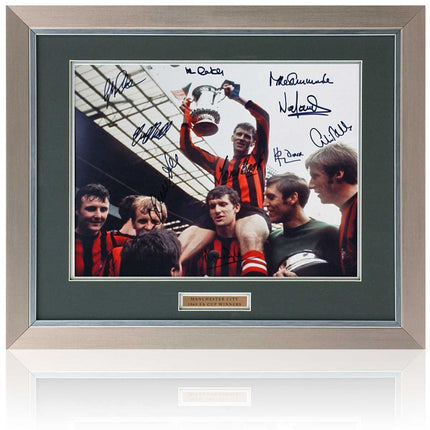 Manchester City 1969 FA Cup Winners Hand Signed by 10 Team Photo 23x19" Framed