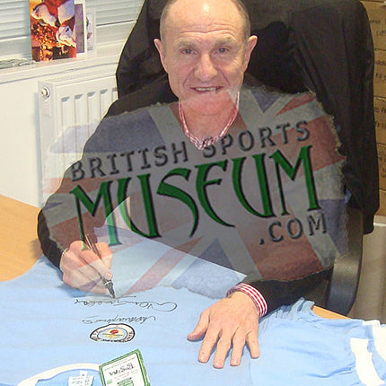 Marsh Tueart and Doyle Hand Signed Manchester City 1970's Replica Shirt Framed