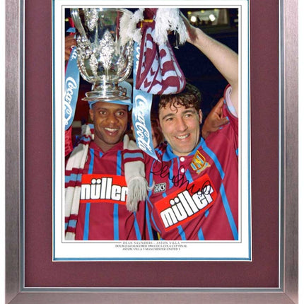 Dean Saunders Aston Villa 1994 League Cup Hand Signed Photograph 23x19" Framed