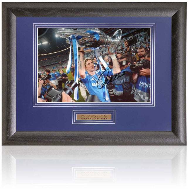 Fernando Torres Chelsea Hand Signed 2012 European Cup Winner Photograph 15x19" Framed