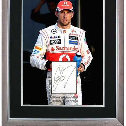 Jenson Button Formula 1 Racing Legend Hand Signed McLaren F1 Presentation 23x19" Framed