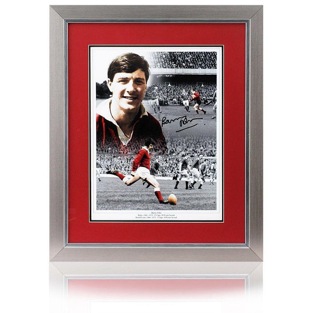 Barry John Hand Signed WFU Wales Rugby Montage 23x19" Framed